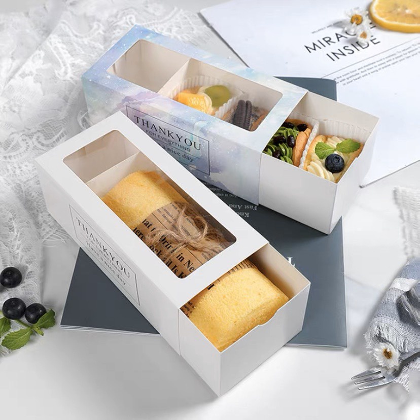 Set 05 hộp đựng bánh cuộn mặt kính bóng in siêu đẹp