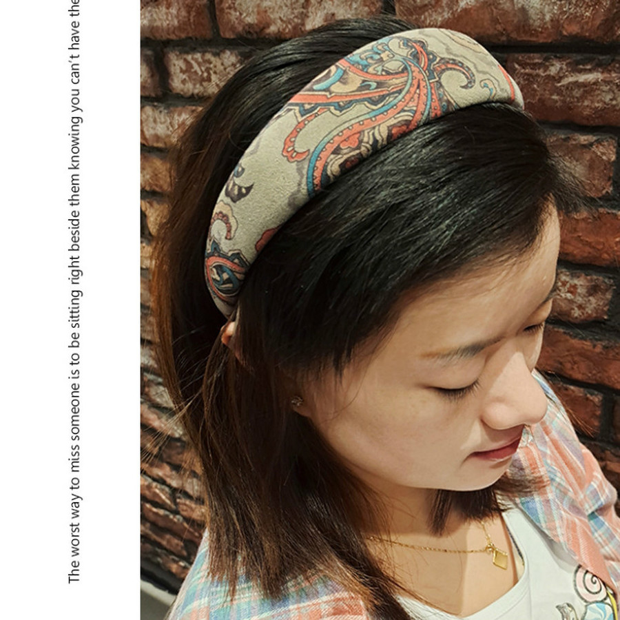 Korean Velvet Plaid Printing Headband Wide-brimmed Fashion Retro Hairband Woman Hair Accessories