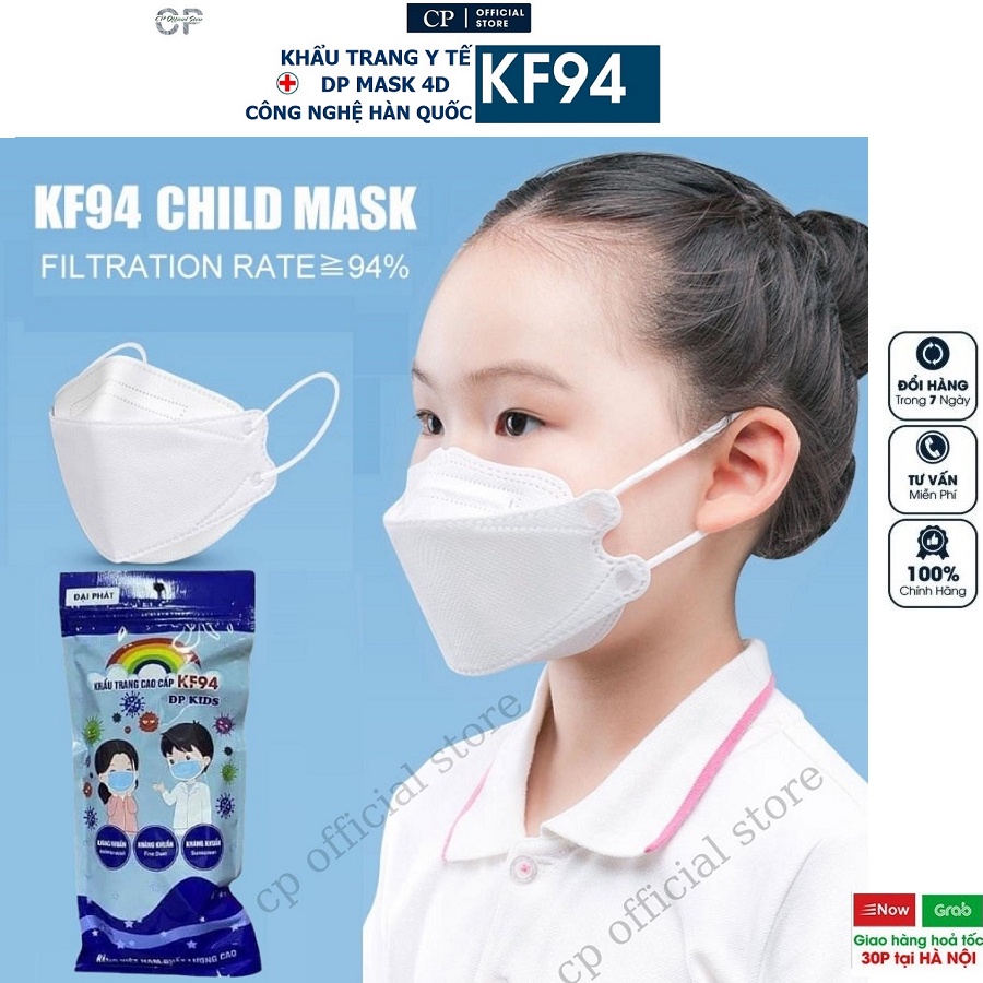 Khẩu trang trẻ em 4D KF94 Đại Phát chính hãng 1 túi 10 chiếc từ 1 đến 12 tuổi