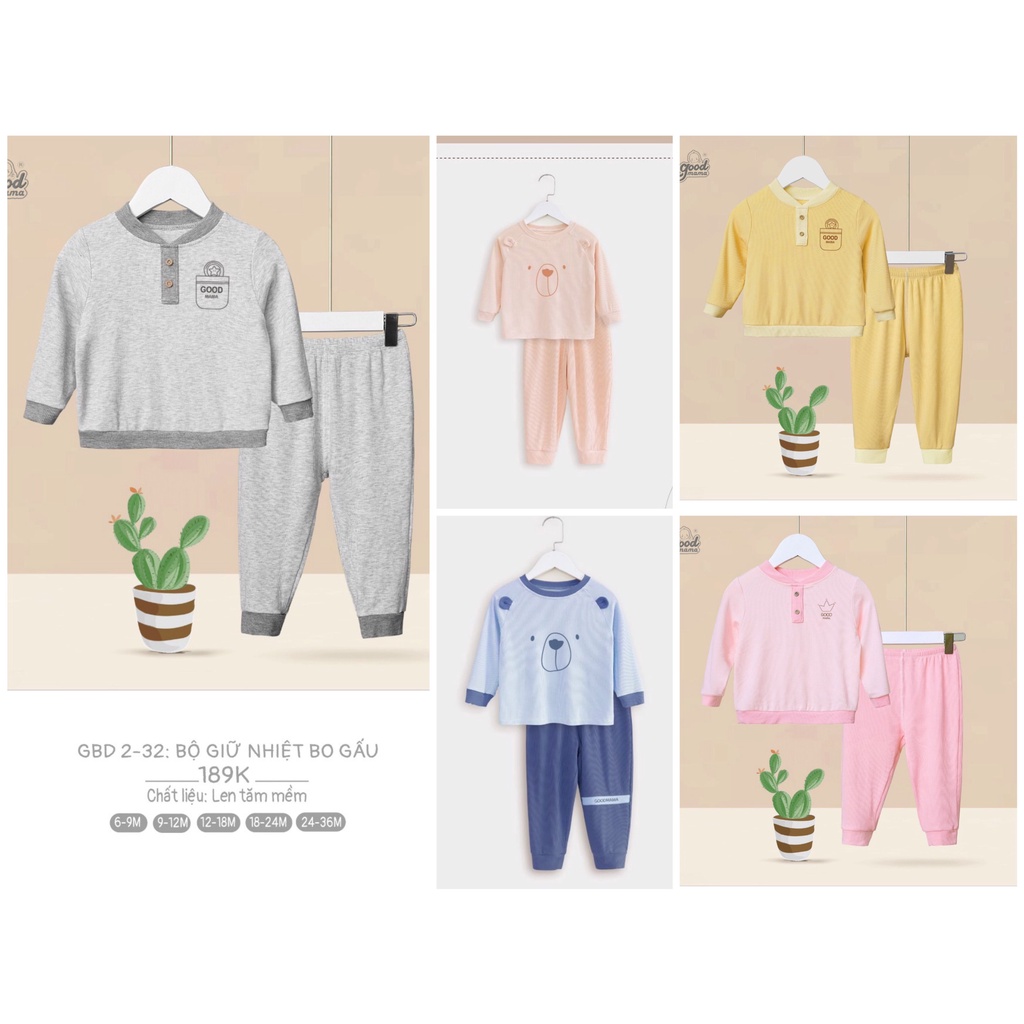 [CHÍNH HÃNG] Bộ dài tay trẻ em thun tăm in hình họa tiết đáng yêu Good Mama
