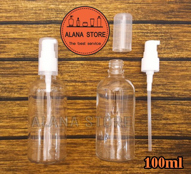 Lọ chiết mỹ phẩm thủy tinh trong vòi ấn ngắn trắng 100ml