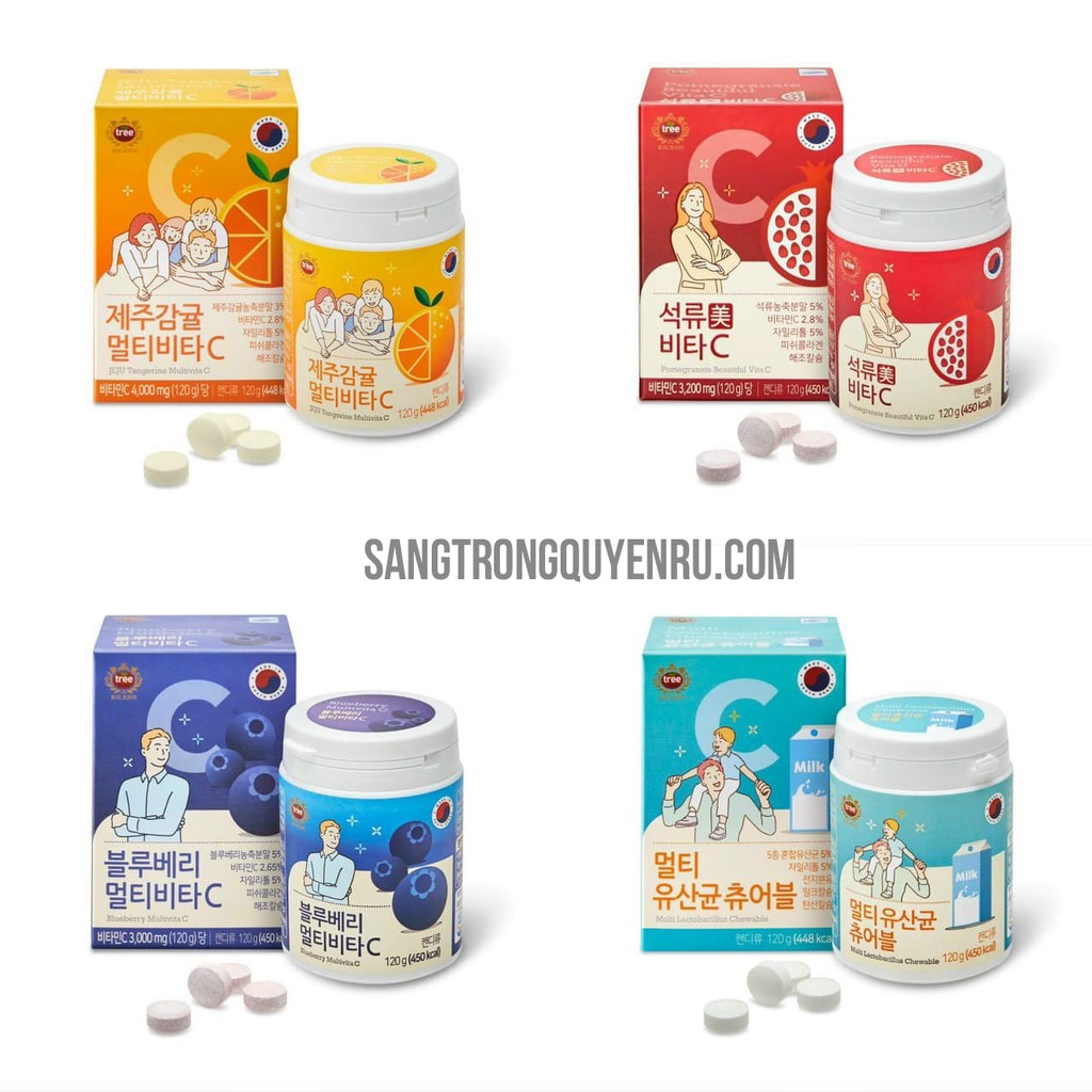 KẸO NGẬM VITAMIN C HÀN QUỐC THƠM NGON HƠN BỔ DƯỠNG HƠN HỘP 120g ĐỦ 4 VỊ