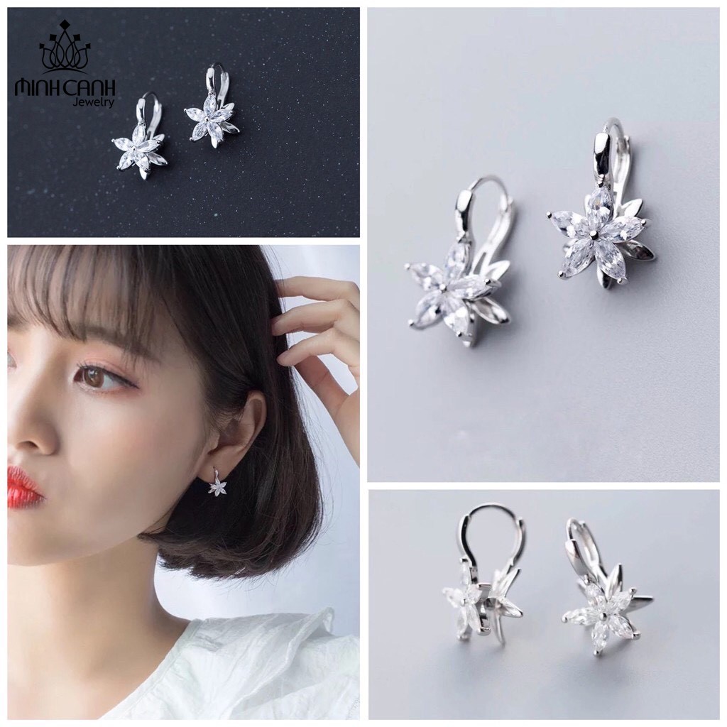Bông Tai Hoa Đính Đá Dạng Bấm Bạc Ý S925 - Minh Canh Jewelry