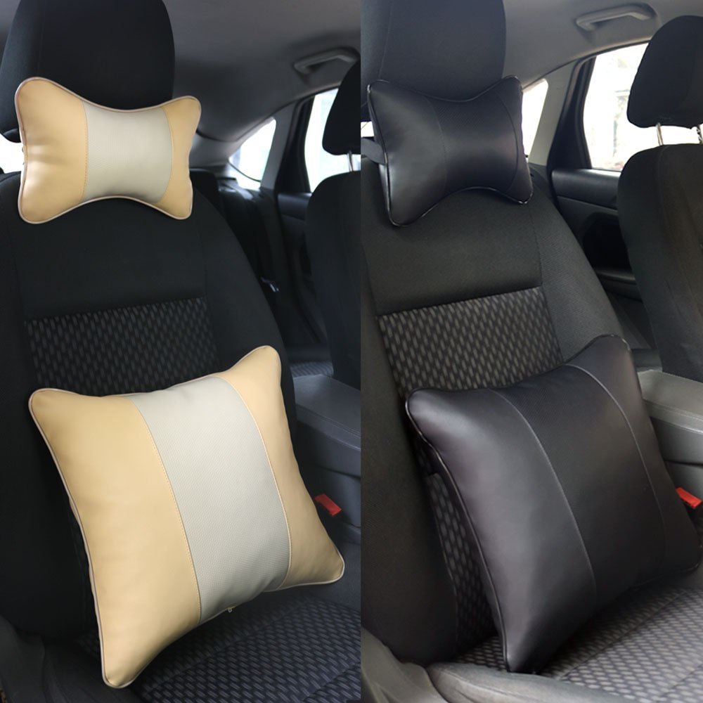 Gối tựa đầu và lưng trên ô tô hình khúc xương, vỏ da cao cấp