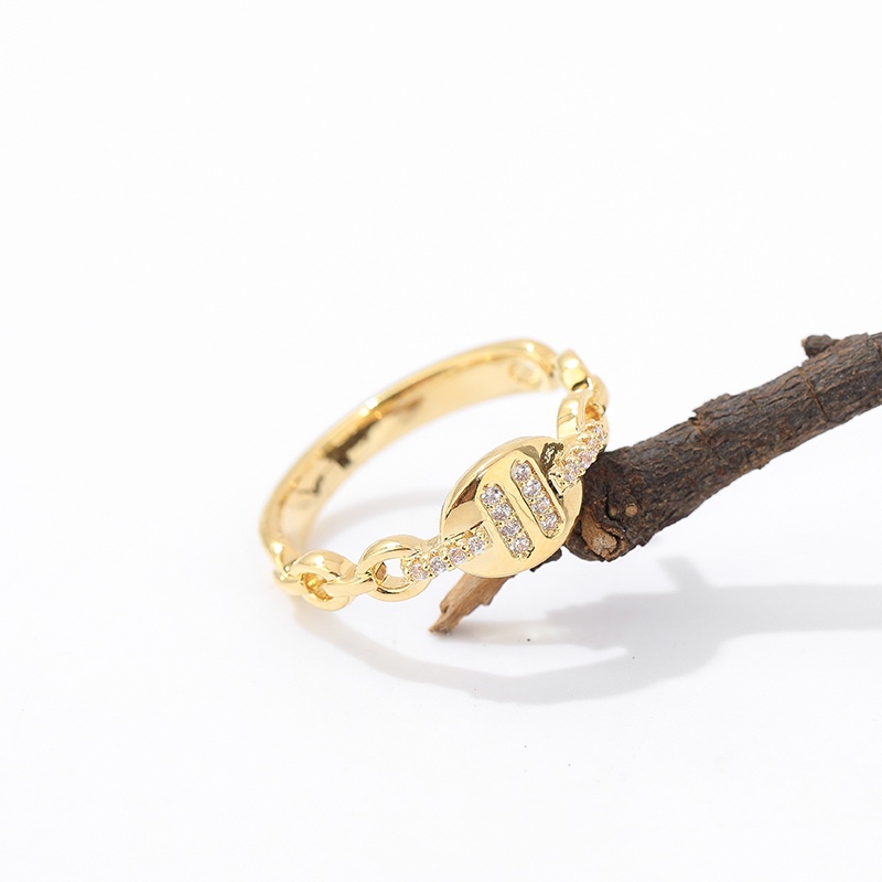 Nhẫn Mạ Vàng 18k Đính Kim Cương Lấp Lánh Không Phai Màu Có Thể Điều Chỉnh Kích Cỡ