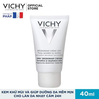 Vichy Kem Khử Mùi Và Giúp Dưỡng Da Mềm Mịn Cho Da Nhạy Cảm 24hr Cream Deodorant Sensitive Or Depilated Skin 40ml