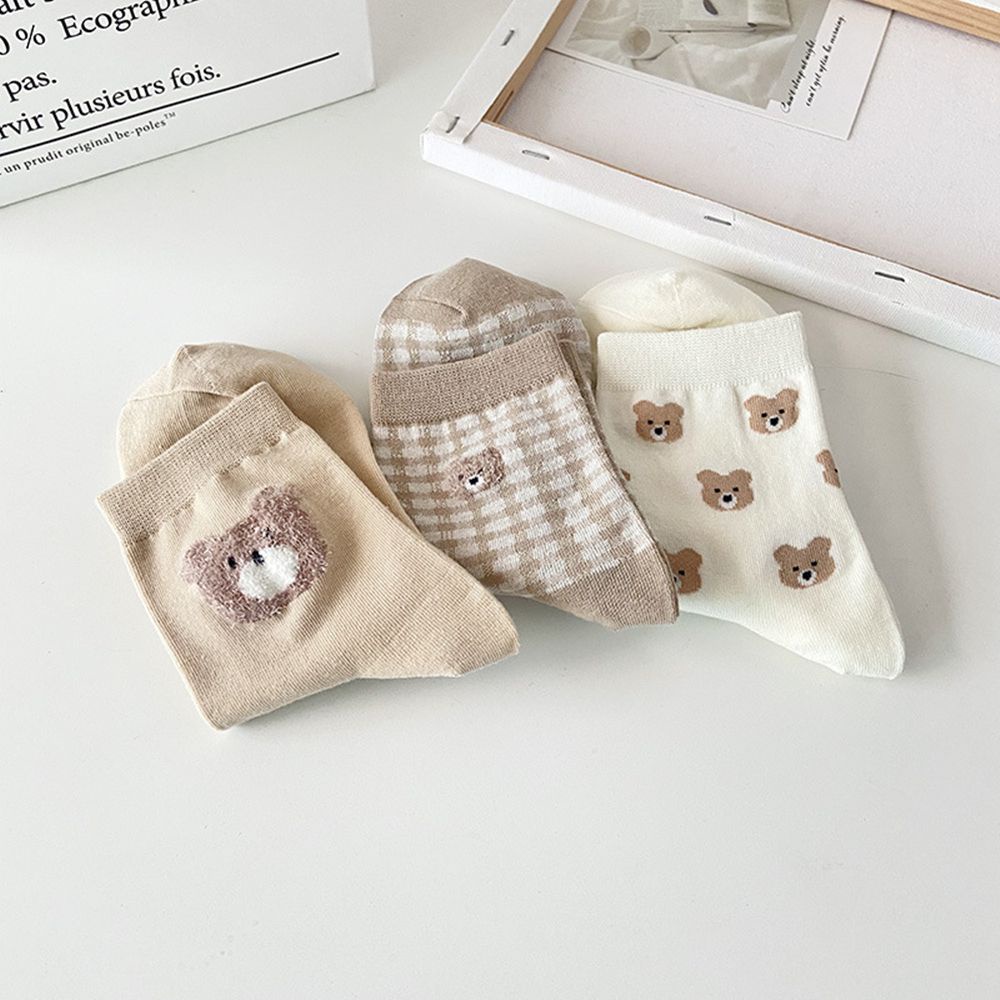 Vớ vải cotton Nhật Bản họa tiết gấu dễ thương đơn giản cho nữ