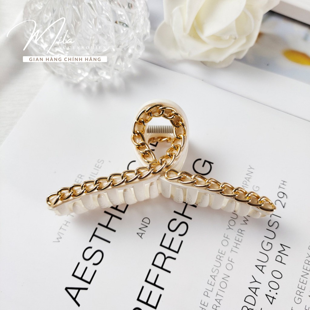 Kẹp tóc Hàn Quốc nữ đẹp trong suốt MILA KT102 ❤️SIÊU XINH❤️ viền đính dây mạ titan bộ 9 món Mila Accessories