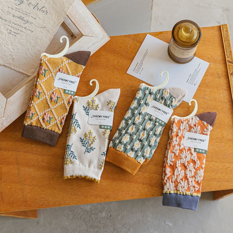 [HÀNG CÓ SẴN] TCC1 - Tất vớ cao cổ nữ hoạ tiết vintage hoa nhí