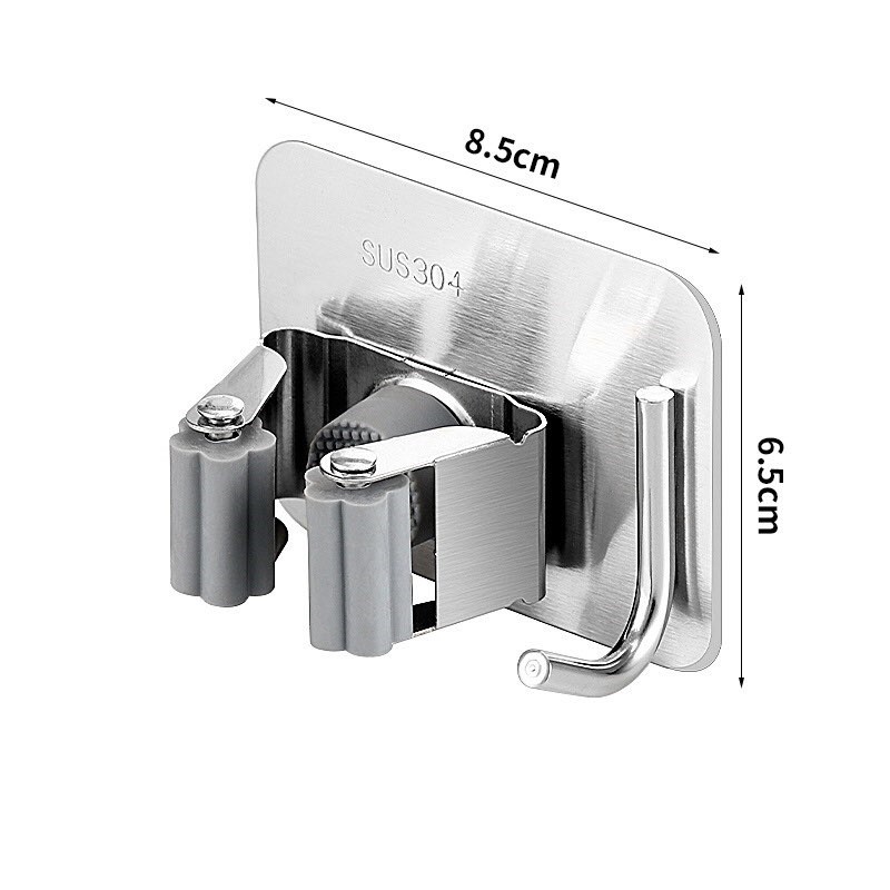 Móc treo chổi, cây lau nhà Inox - Móc treo vòi sen, cọ chà toilet không cần khoan tường