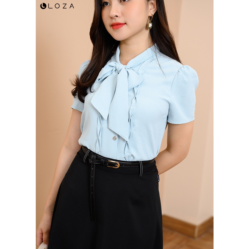 Áo sơ mi nữ LOZA cổ phối nơ tay cộc - LS041136