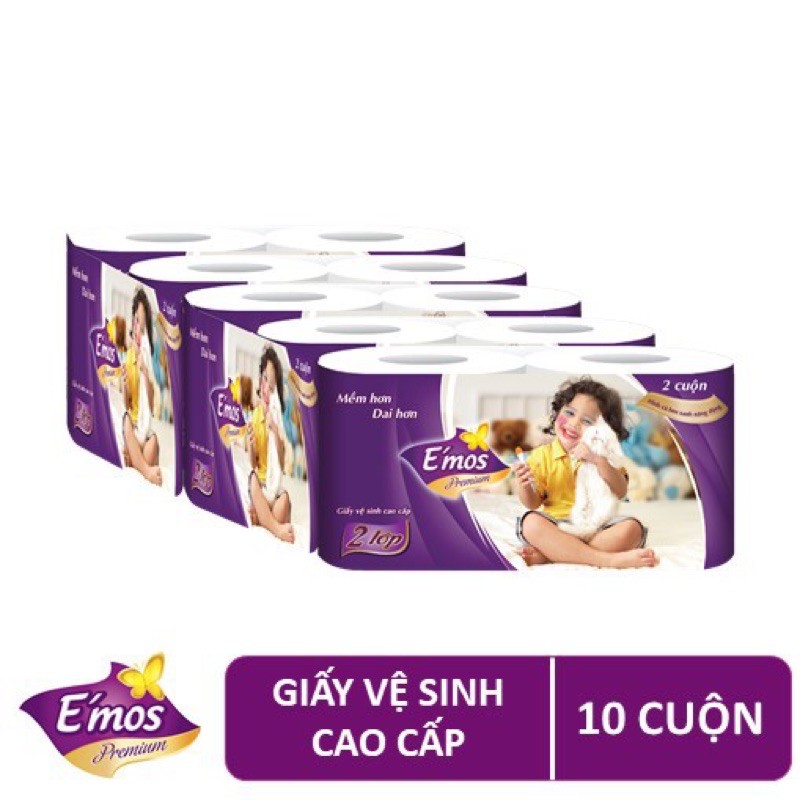 Giấy vệ sinh E'mos Premium cá heo xanh 10 cuộn x 2 lớp