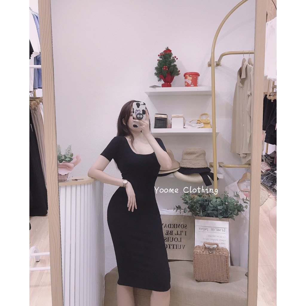 [Mã SKAMSALEP6 giảm 10% tối đa 100K đơn 150K] Váy Body cổ vuông dáng dài tay cộc [ ẢNH THẬT SHOP CHỤP] | BigBuy360 - bigbuy360.vn