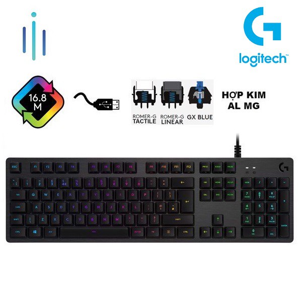 [Quà tặng tấm kê tay phiên bản giới hạn] Bàn Phím Cơ Logitech G512 CARBON GX SWITCH LIGHTSYNC RGB