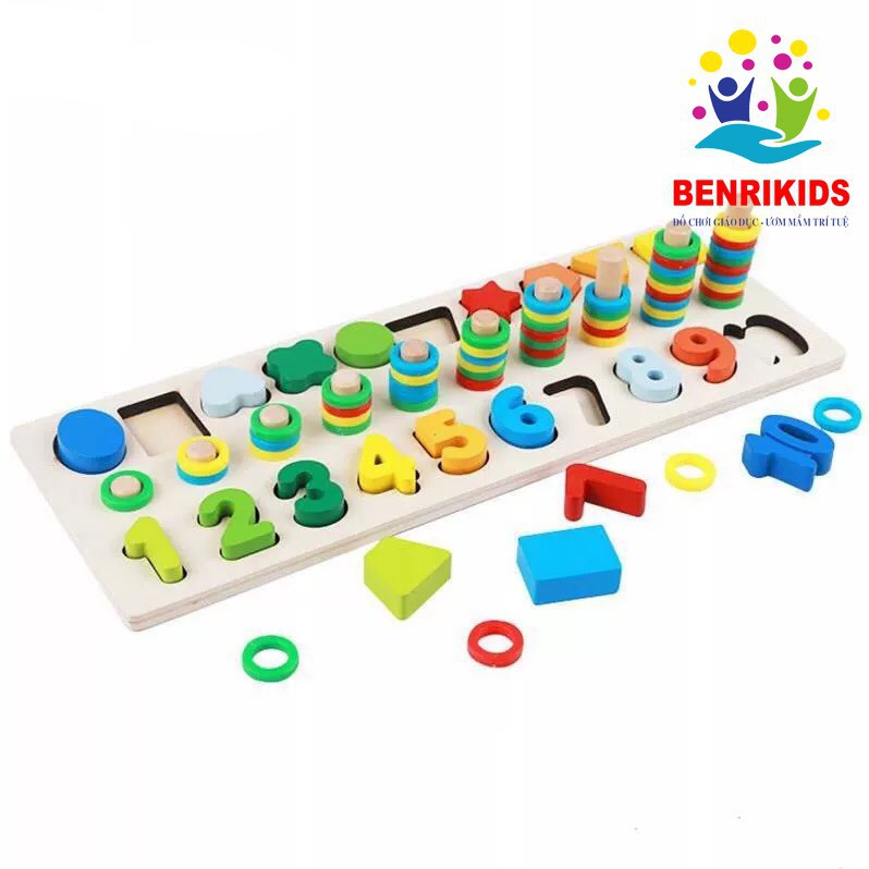 Bảng cột tính học đếm cho bé 💖 FREESHIP Từ 250K 💖 Giáo Cụ Montessori Cột Tính Học Đếm Và Hình Khối 2 Trong 1 Bằng Gỗ