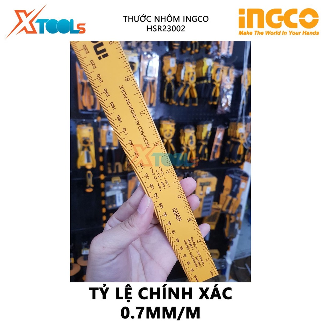 Thước nhôm INGCO HSR23002 | thước lá chiều dài 30cm chiều rộng 3cm chất liệu nhôm anodized đo độ dài, chi tiết như trục,