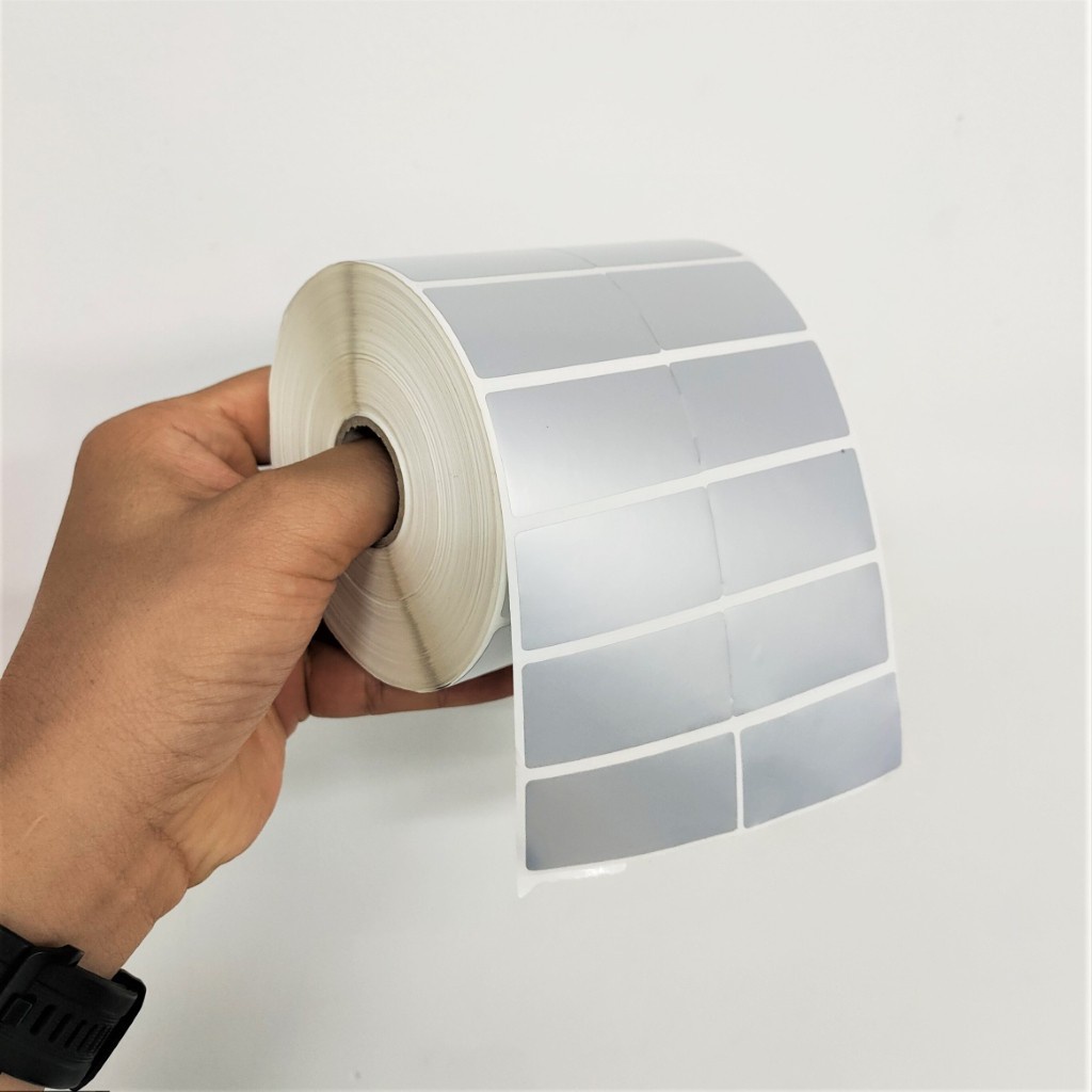 Tem xi bạc, Decal bạc 50x25mm cuộn Cuộn 1.900 dài 50m 2 tem 1 hàng