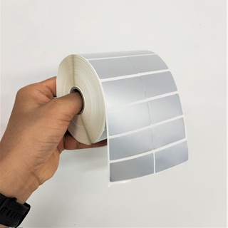 Tem xi bạc, decal bạc 50x25mm cuộn cuộn 1.900 dài 50m 2 tem 1 hàng