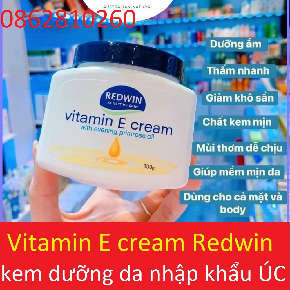 Kem dưỡng vitamin e cream redwin 300g úc chính hãng giúp da mềm mịn sáng bóng hết khô nứt nẻ