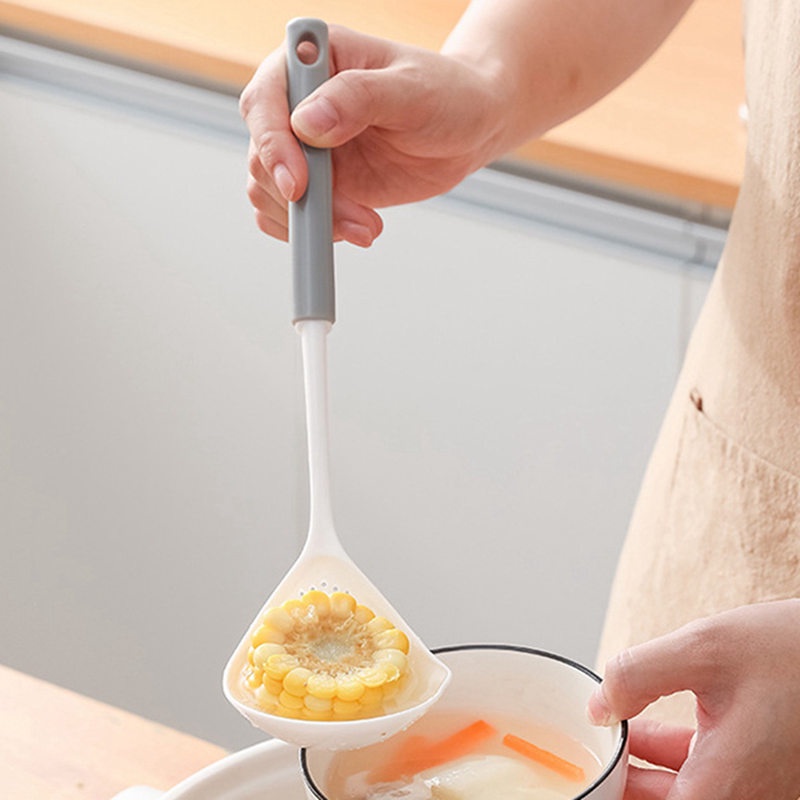Vá Múc Canh 2 Trong 1 Cách Nhiệt Bằng Nhựa Cấp Thực Phẩm Ráo Nước Tay Cầm Dài Cho Nhà Bếp