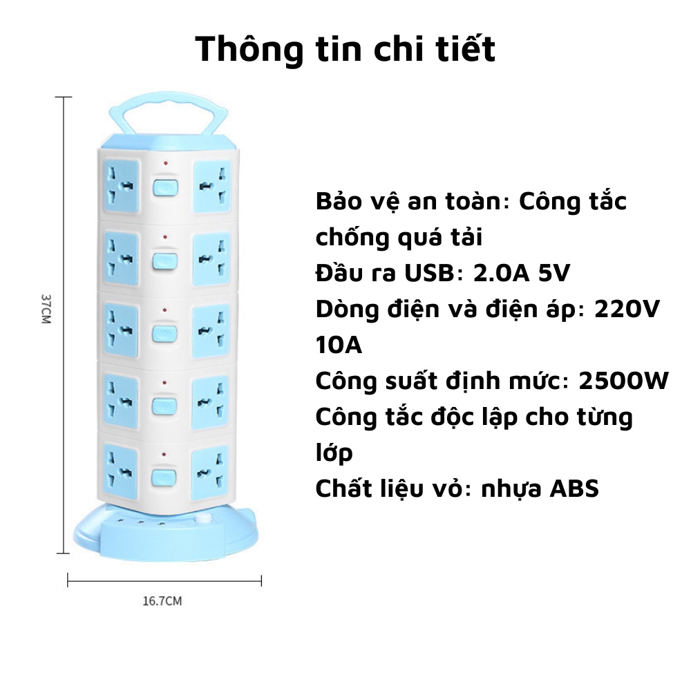 Ổ cắm điện thông minh nhiều tầng kết hợp sạc USB chống giật điện