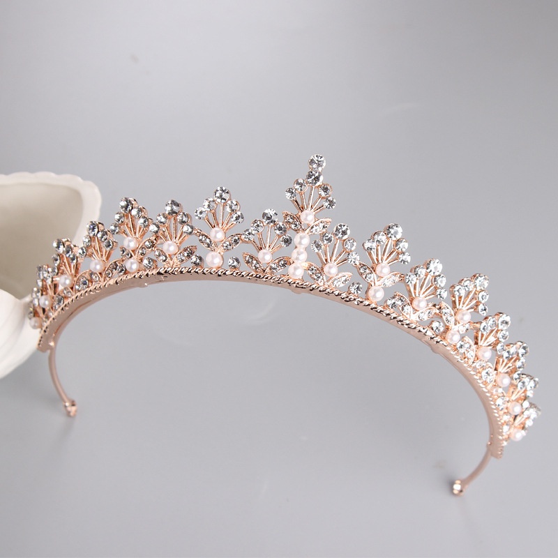 Vương miện bằng hợp kim có đính đá giả ngọc trai hai màu thời trang cho cô dâu
