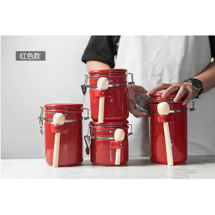 Bộ hũ sứ lưu trữ thực phẩm khô (kèm thìa gỗ) | BigBuy360 - bigbuy360.vn