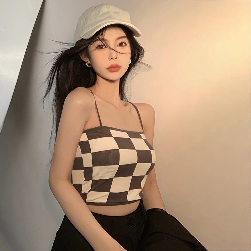 Áo Lót Ngực Croptop Cotton Co Dãn Đệm Mỏng Họa Tiết Kẻ Ô Cá Tính DORIS - 608