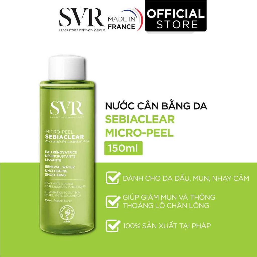 Nước cân bằng giảm mụn, se khít lỗ chân lông dành cho da dầu mụn svr sebiaclear micro-peel 150ml