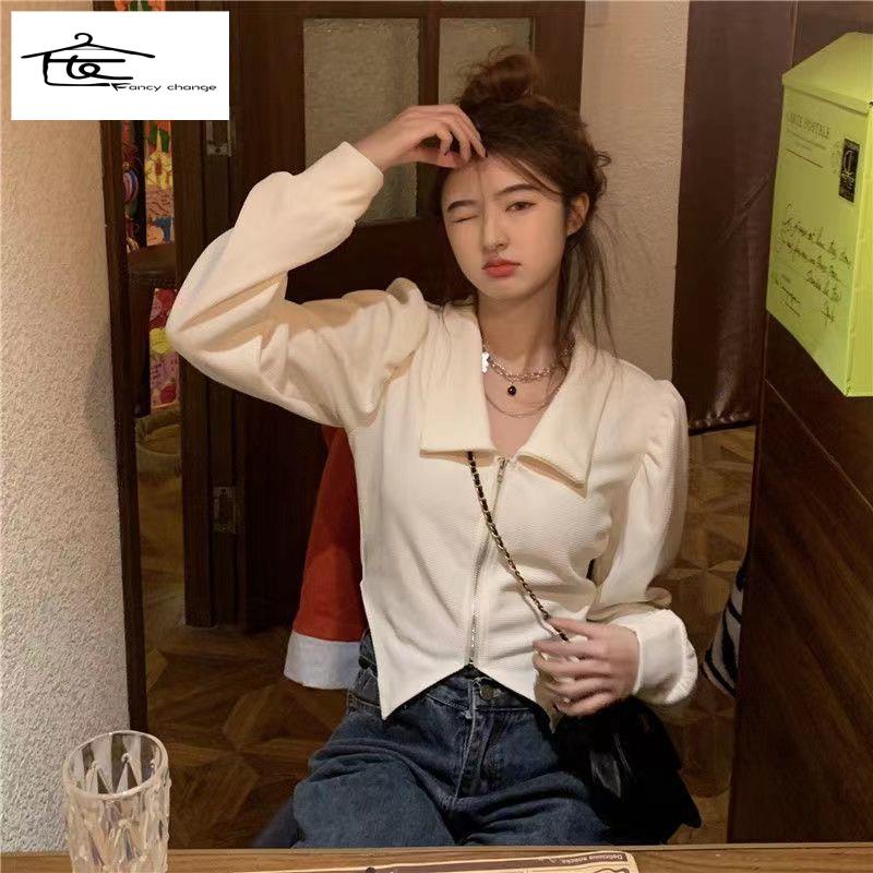 Áo Sơ Mi Ngắn Thoải Mái Phong Cách Retro Pháp Cho Nữ