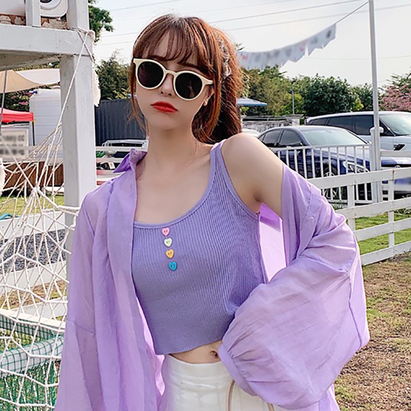 Áo Dệt Kim Phối Nút Thiết Kế Đơn Giản Hợp Thời Trang