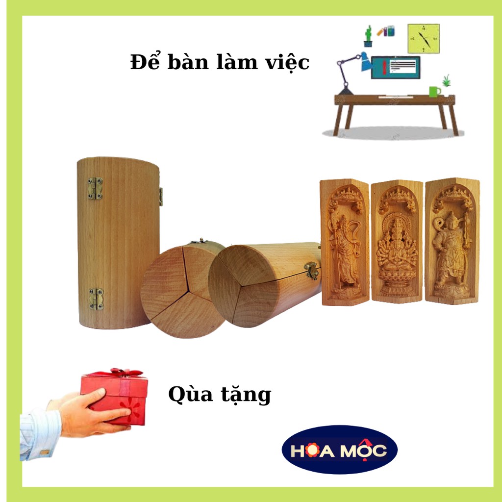 Tượng Phật Bản Thiên thủ Thiên nhãn Bồ Tát, hai vị Già Lam hộ pháp Vi Đà Tôn Thiên – Quan Vũ  13x7cm