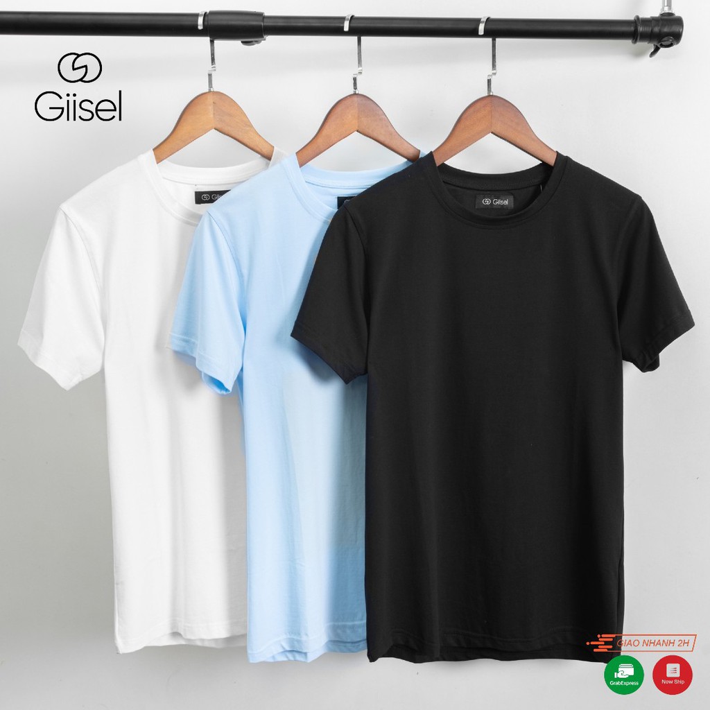 Áo phông thun nam nữ unisex cổ tròn cotton 1 màu trơn Giisel : trắng - đen - xanh