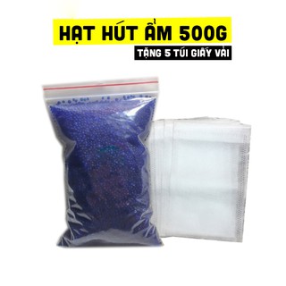 Hạt hút ẩm xanh đổi màu chống ẩm 500g Tặng 5 túi vải