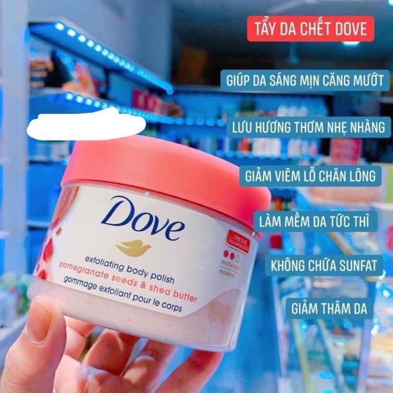 TẨY TẾ BÀO CHẾT DOVE Mỹ Macca Lựu đỏ EXFOLIATING BODY POLISH