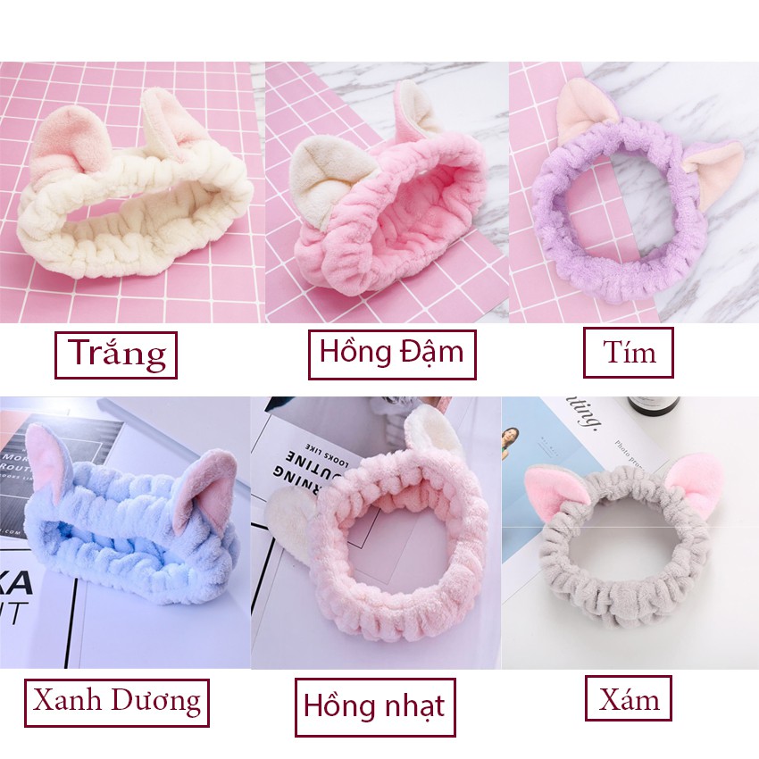Băng đô turban, bờm rửa mặt tai thỏ tai mèo 3D, trang điểm dễ thương dvrg dieushop