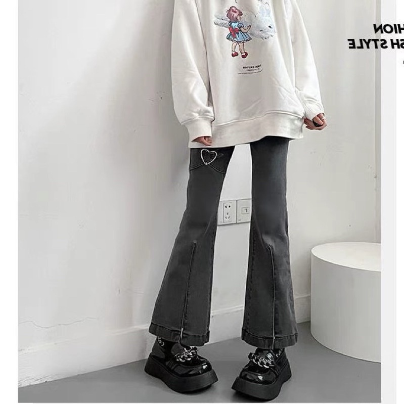 Quần jeans đen xám dáng ống đơn giản