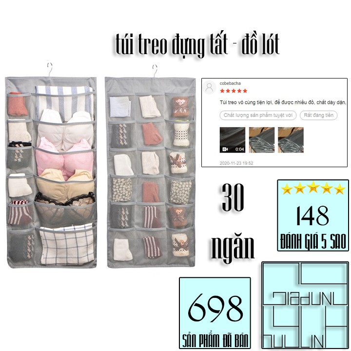 Túi vải đựng đồ lót và tất 2 mặt nhiều ngăn có móc treo tiện dụng (MS03)