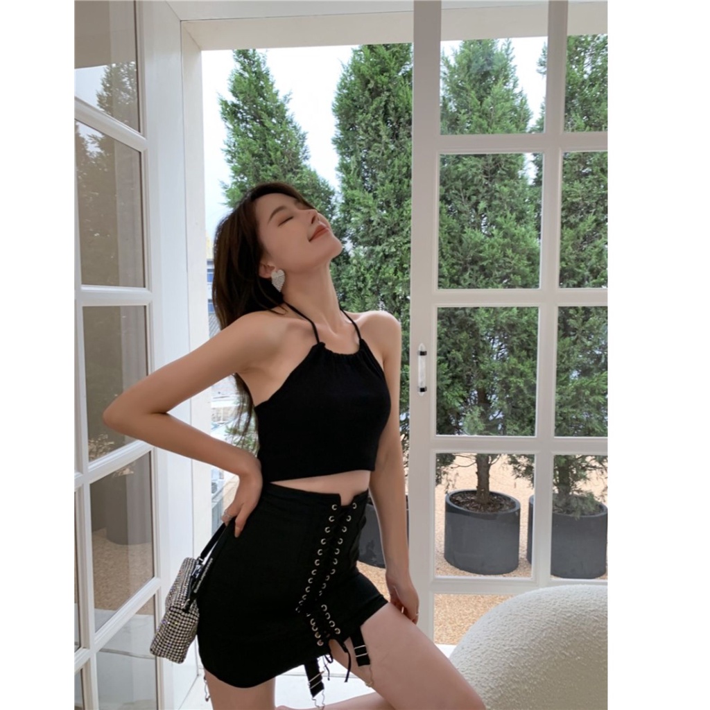 Áo croptop cổ yếm ôm body sexy, áo dây rút cổ yếm A112