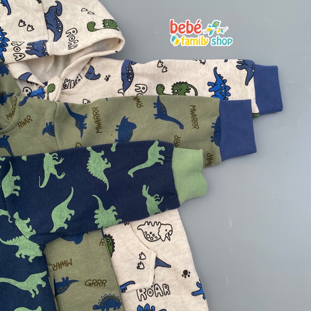 Bộ body nỉ bông cho bé trai sơ sinh -2 tuổi kèm nón/ Body sleepsuit cho bé thu đông không tất xuất dư Anko, Little Rabel