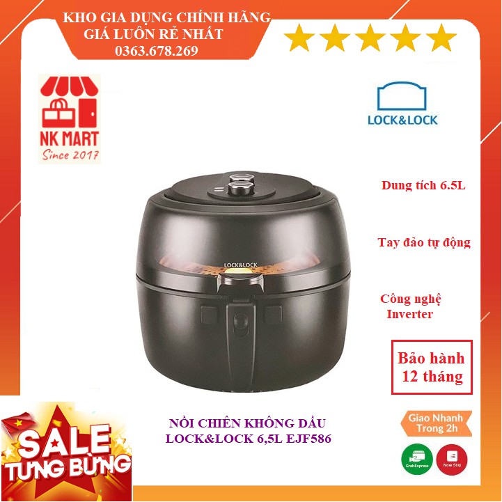 Nồi chiên không dầu Lock&amp;Lock cơ 6.5L EJF586BLK, công suất 1800w chính hãng bảo hành 12 tháng, công nghệ mới Inverter