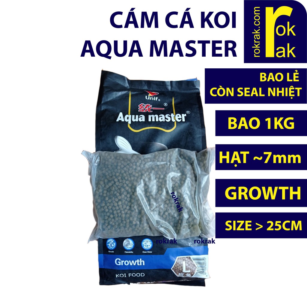 Cám AquaMaster 1Kg (bao lẻ còn seal từ bao lớn 5kg) thức ăn cho cá Koi AQUA MASTER Growth Hi-Growth Color Enhancer