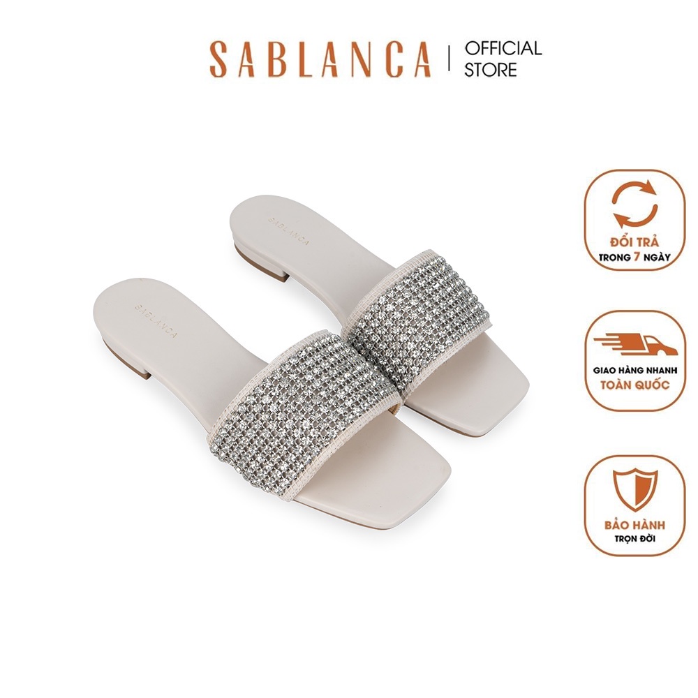 Dép xẹp nữ quai ngang bản to đính cườm Sablanca 5050DX0069