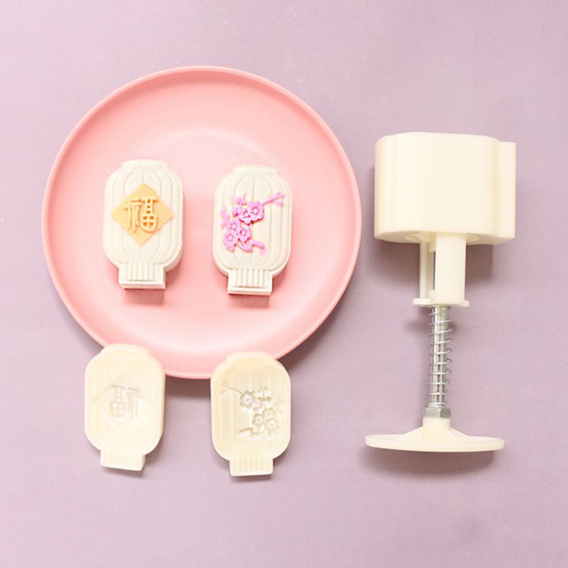 Khuôn Làm Bánh Trung Thu Dạng Nhấn Tay + 2 Con Dấu Hình Lồng Đèn