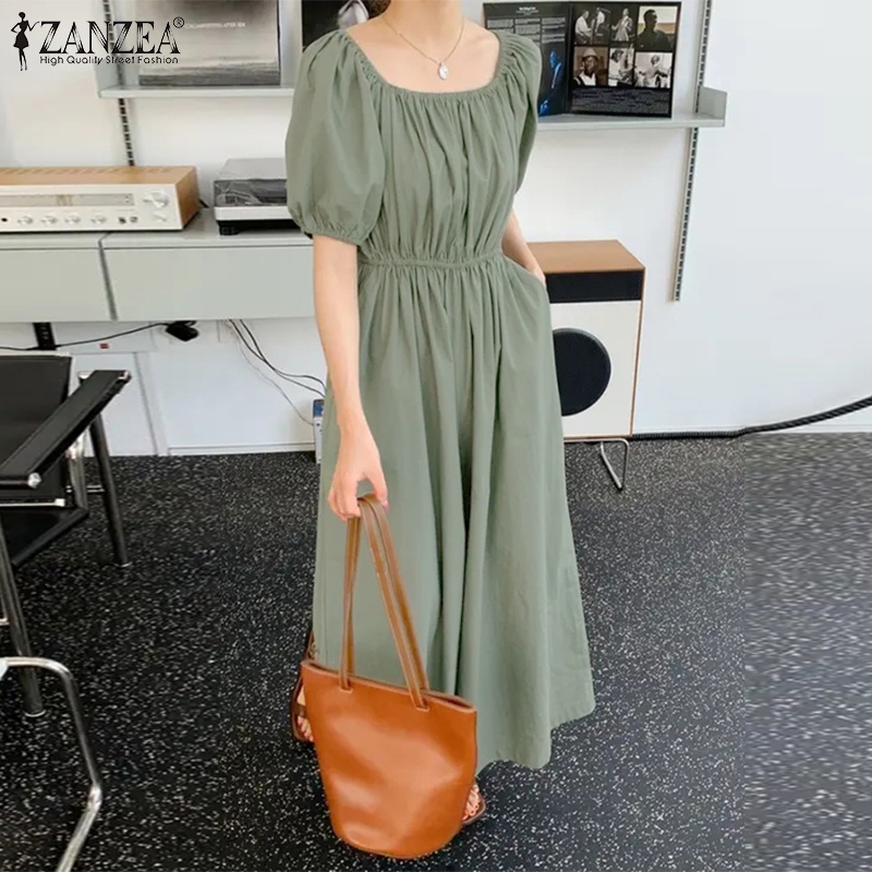 Áo liền quần ZANZEA cổ vuông tay ngắn ống rộng phong cách Hàn Quốc cho nữ