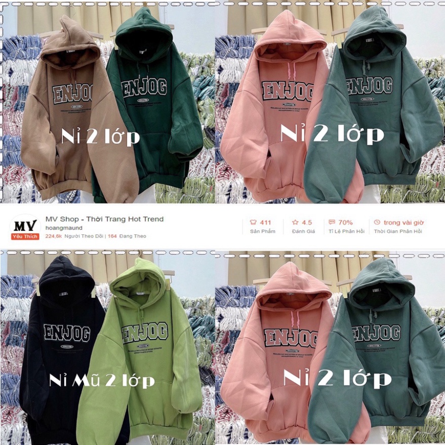 ÁO ENJOG.Áo Khoác nỉ HOODIE  UNISEX Nam Nữ Chất Vải Dày Dặn Ấm Áp .