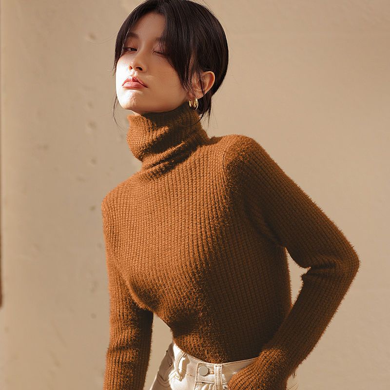 Áo Sweater Lông Chồn Cổ Lọ Tay Dài Thời Trang Mùa Đông Cho Nữ