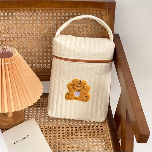 Túi Xách Cotton Chống Sốc Có Khóa Kéo Họa Tiết Gấu Dễ Thương Cho Nữ