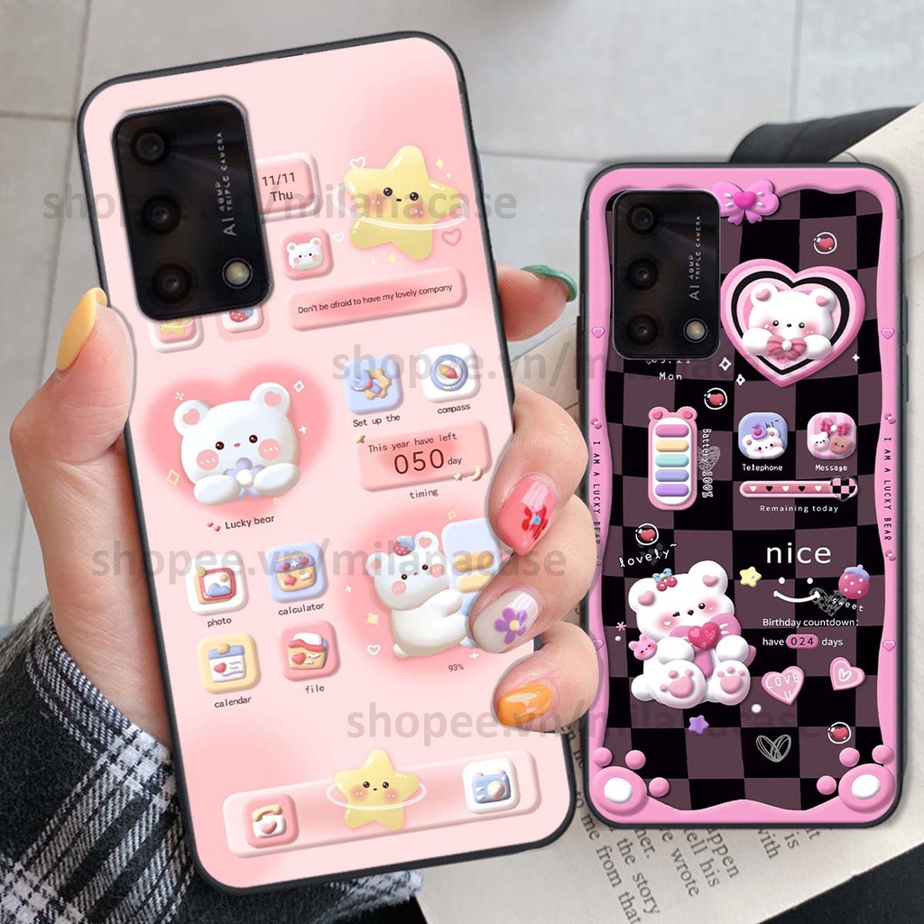 Ốp Oppo A74 / A94 / A95 hình đồng hồ icon gấu mèo cute cực dễ thương ngộ nghĩnh