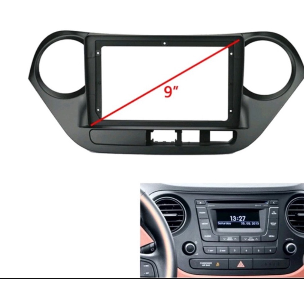 Mặt dưỡng 9 inch Hyundai i10 2012 đến 2020 kèm dây nguồn zin theo xe